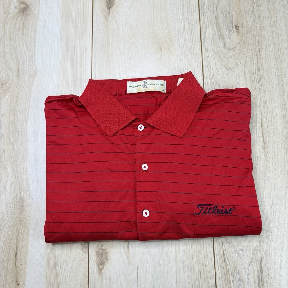 Fairway & Greene Men's Titleist Polo Shirt Cotton Red Striped Golf XL